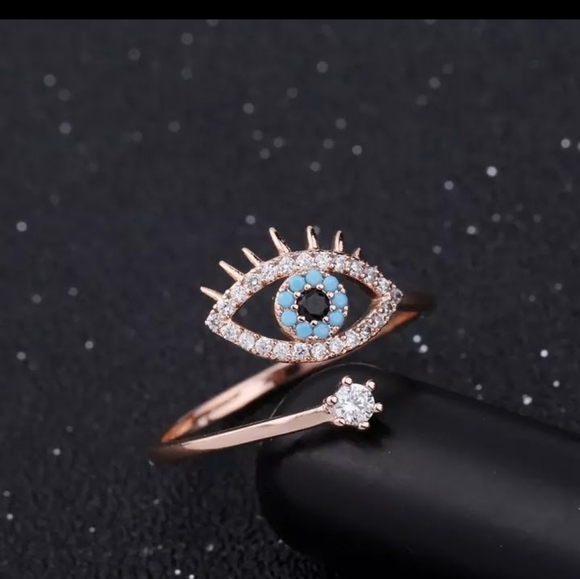 NEW Evil eye protection adjustable CZ ring - Picture 3 of 3